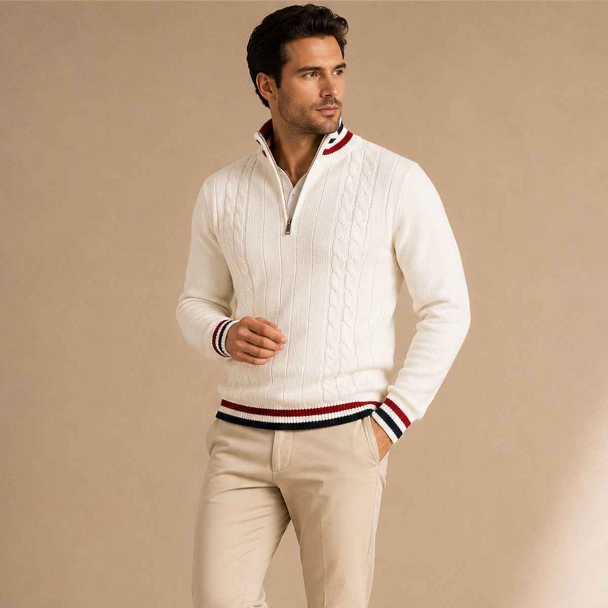 Fletcher | Half Zip Knit Jumper with Stripe Trim