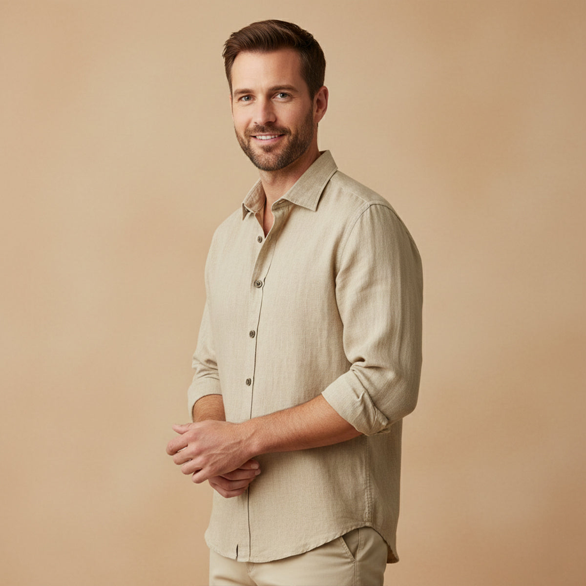Brindley linen shirt detail view one