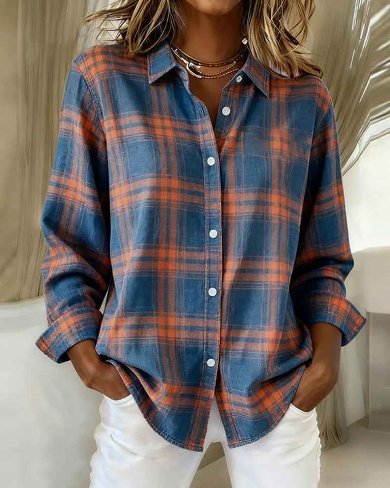 Anwen plaid button-down shirt in Blue