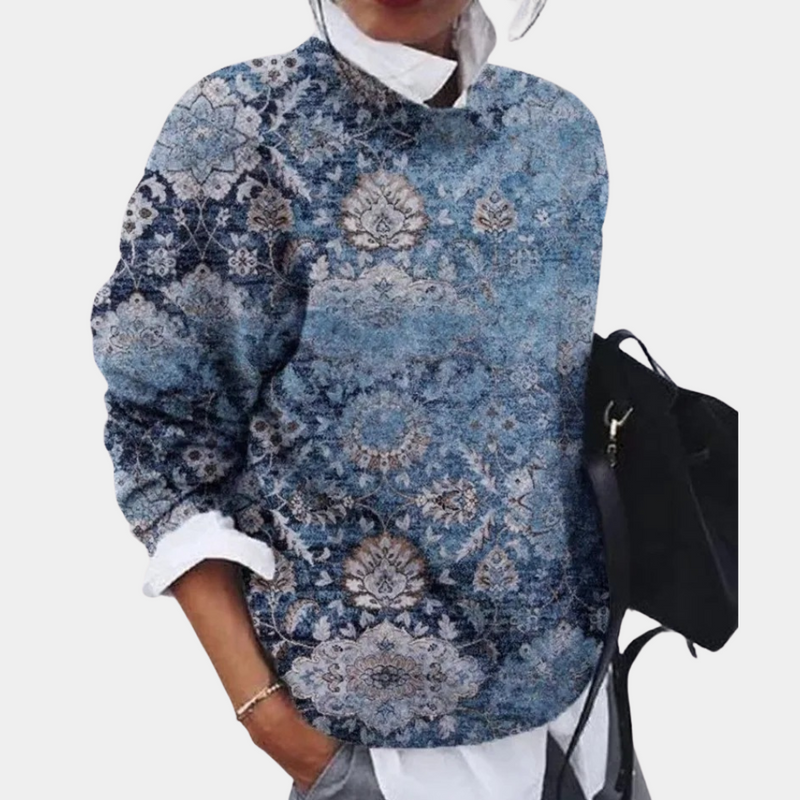 Iolanthe women's printed crewneck jumper in Blue