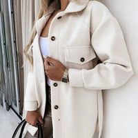 Susanna | Women's Overshirt Button-Down Shirt Jacket in White and Beige