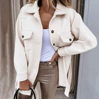 Susanna | Women's Overshirt Button-Down Shirt Jacket in White and Beige