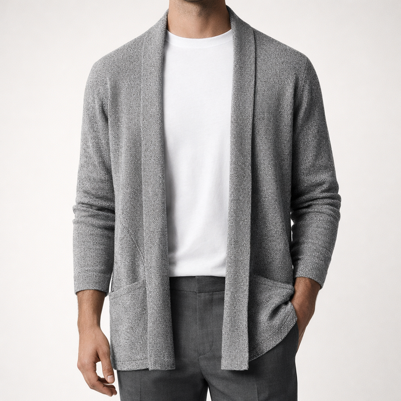 Cassian men's open front cardigan in Grey