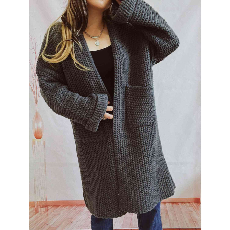 Fioretta oversized open front knit cardigan in Charcoal
