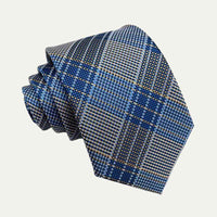 Alexander | Men's Luxury Silk-Blend Woven Neck Tie in Blue and Gold Check