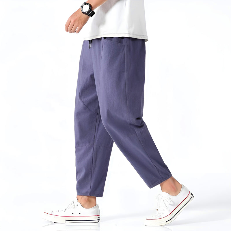 Archibald men's relaxed fit linen trousers in Indigo