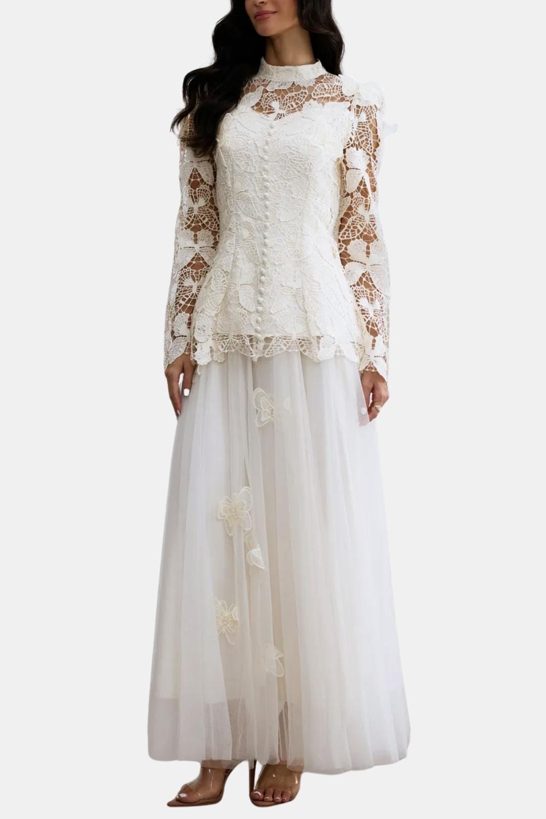 Amabel maxi dress floral lace pattern detail