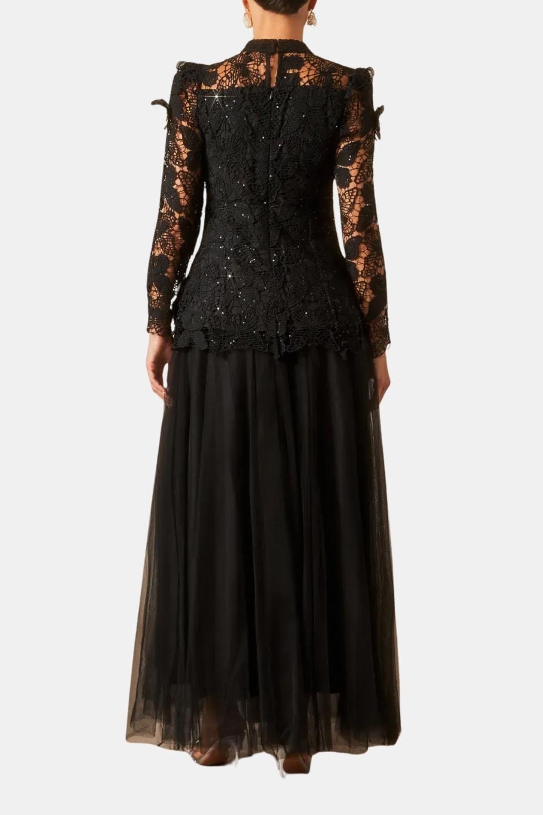Amabel maxi dress long lace sleeve detail