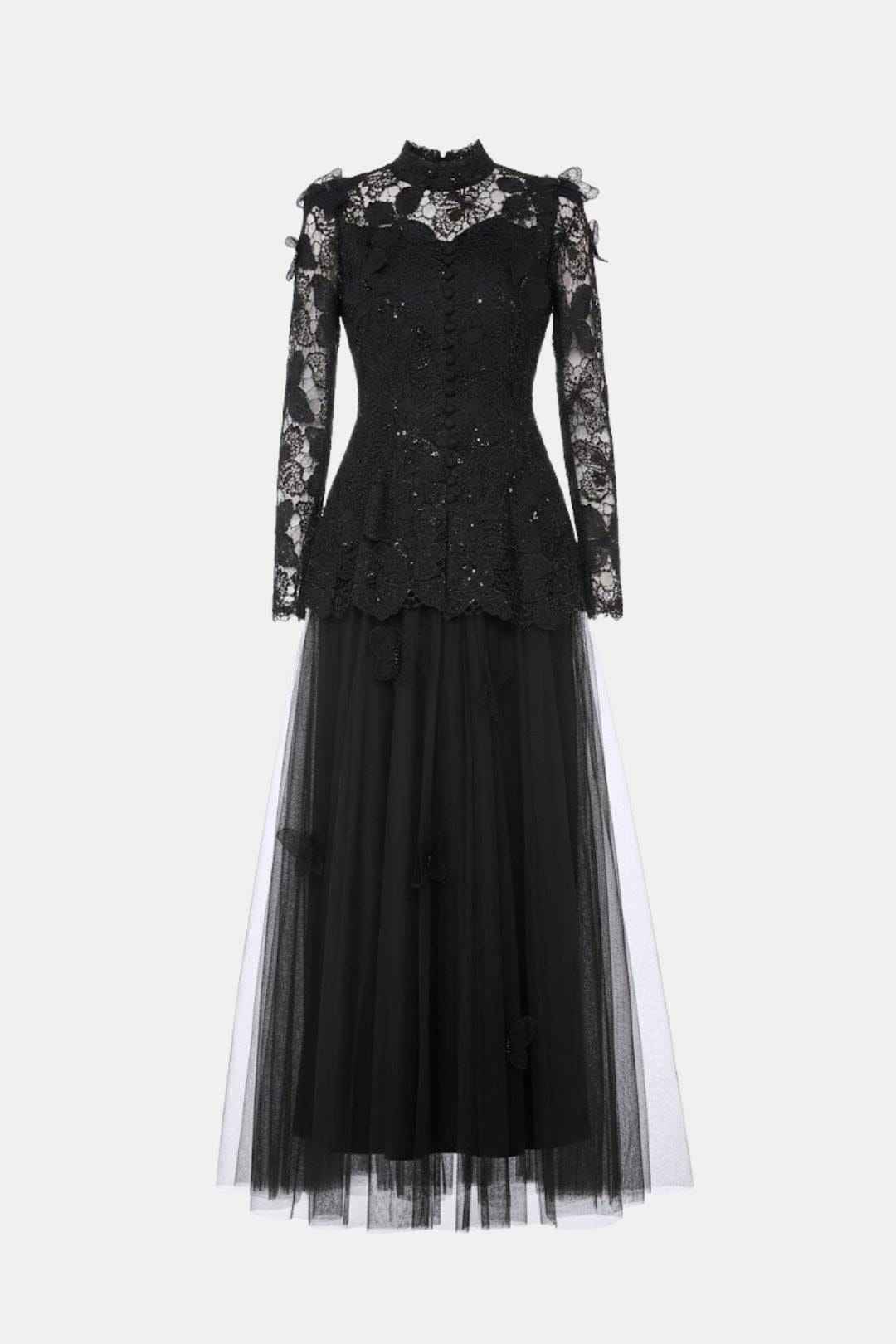 Amabel long sleeve lace maxi dress in Black