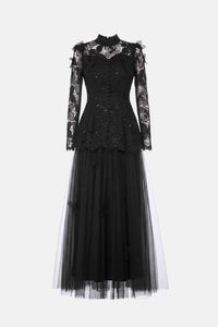 Amabel long sleeve lace maxi dress in Black