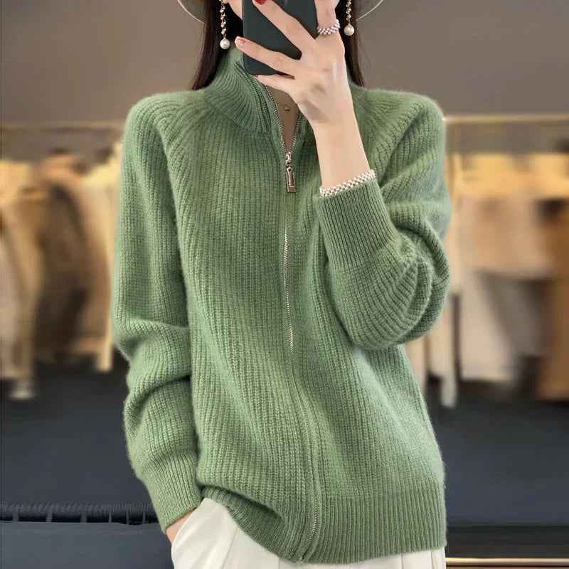 Oceane | Women's Zip-Up Ribbed Knit Casual Jacket