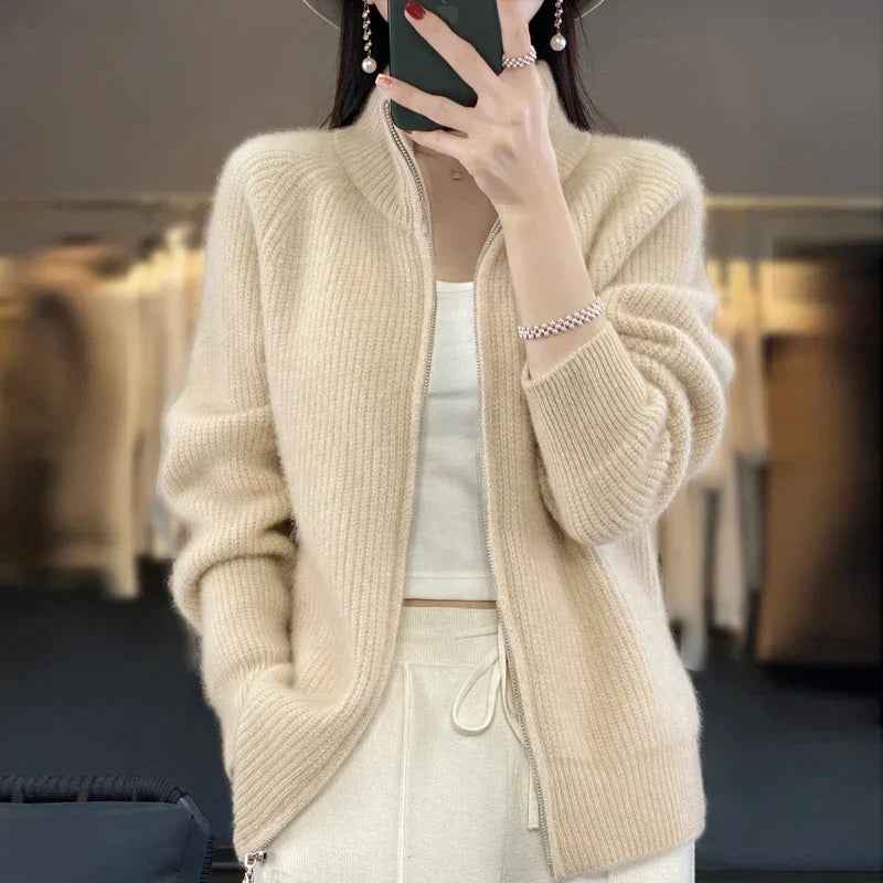 Oceane | Women's Zip-Up Ribbed Knit Casual Jacket