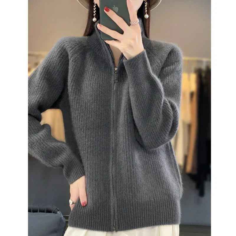 Oceane | Women's Zip-Up Ribbed Knit Casual Jacket