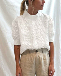 Olympe | Women's White Embroidered Blouson Top