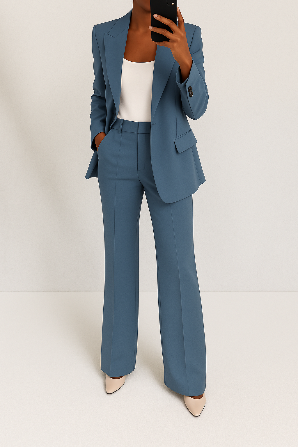 Clarabel wide leg trouser suit set blazer detail