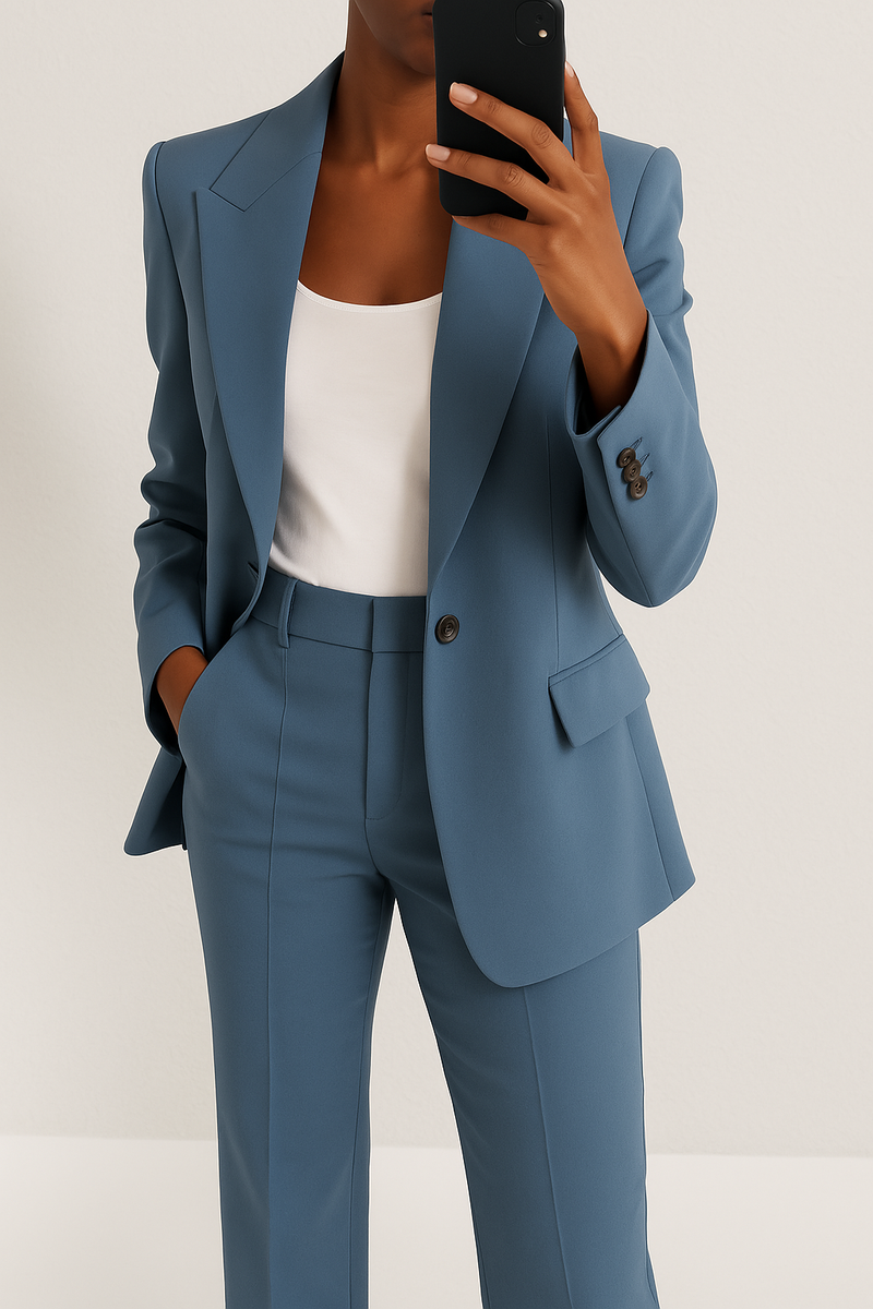 Clarabel wide leg trouser suit set in Blue