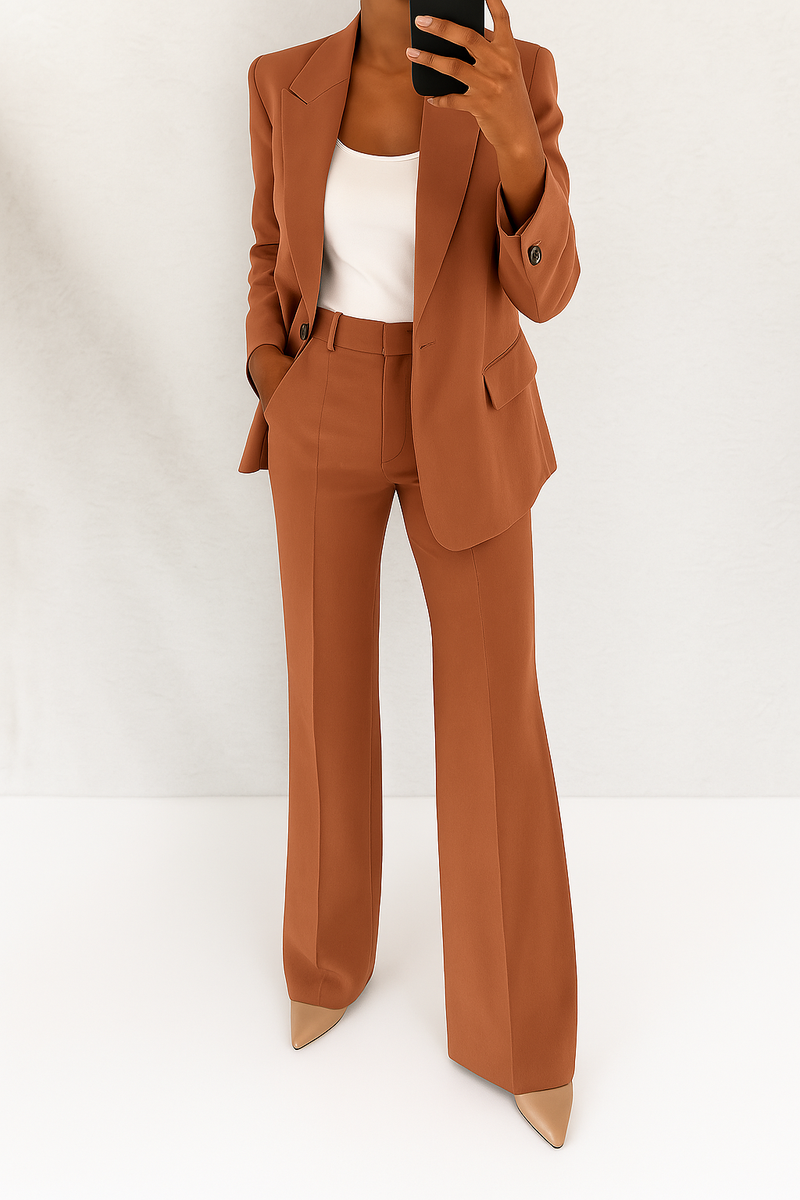 Clarabel wide leg trouser suit set flap pocket detail