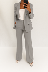 Clarabel wide leg trouser suit set notched lapel detail