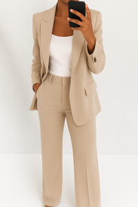 Clarabel wide leg trouser suit set in Beige